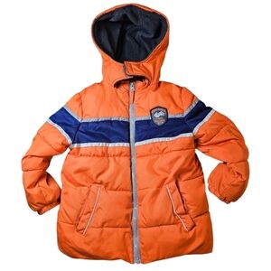 Boys Xtreme Hooded Winter Puffer Sz 4, Orange Retro Colorful Colorblock 90s/00s